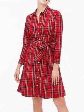 NWT J. Crew Red Tartan Plaid Shirtdress Sz 10